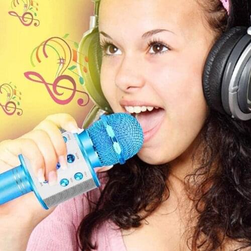 2-Pack Wireless Bluetooth Musical Microphone Portable Handheld Mic Speaker Music Player Recorder for Home Party Blue