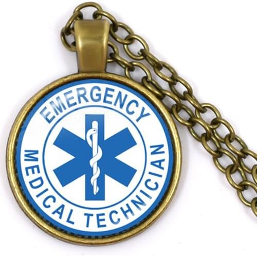 Emergency Medical Technician Paramedic Symbol Logo Pendant Necklace 25mm Glass Cabochon Blue Star of Life EMT Sign Jewelry Gift