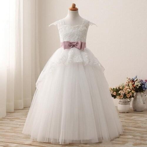 Real Picture High Quality White Flower Girl Dress Kids Wedding Party Gown Lace Tulle Kids First Communion Dress Custom Made