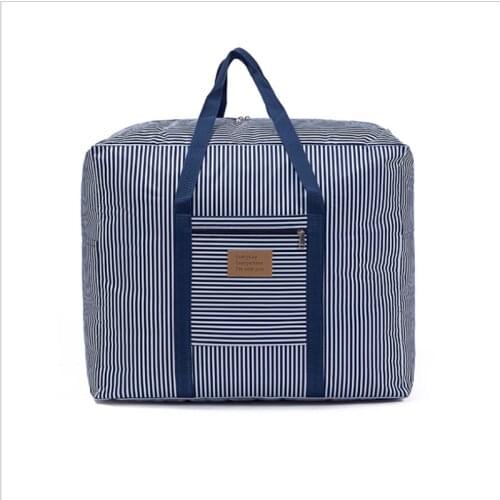 White Blue Stripes Storage Bag Durable Oxford Cloth Organizer Dormistory Travel Moving Portable Clothes Packing Dustproof Case