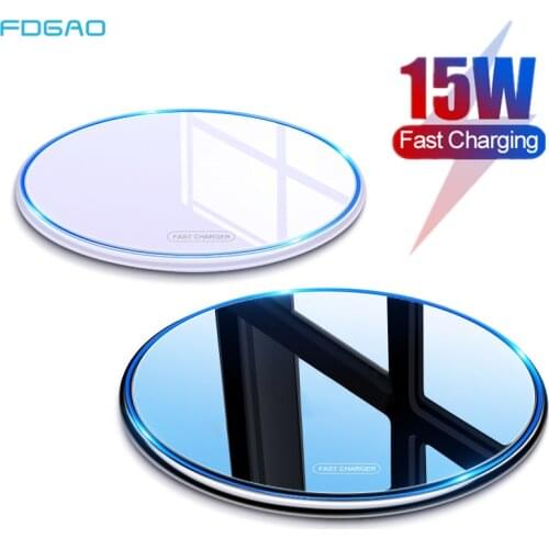 FDGAO 15W Qi Wireless Charger For iPhone 11 Pro XS Max X XR 8 Induction Fast Wireless Charging Pad For Samsung S20 Xiaomi mi 10