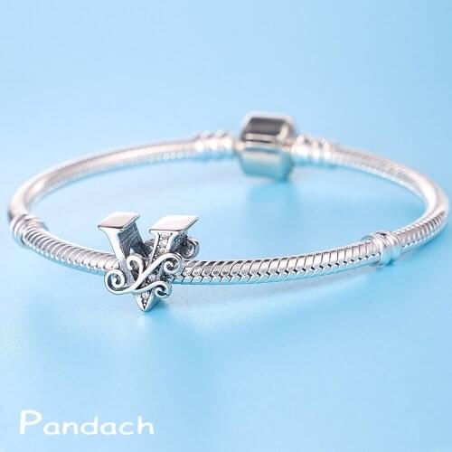 2021 New Style 925 Sterling Silver The Letter V Charm&Beads Suitable For Original 3mm Pandora Bracelet&Bangle Ladies Jewelry