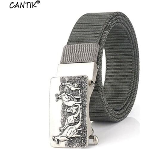 CANTIK Unique Kangaroo Pattern Automatic Buckle Metal Belt Quality Nylon Canvas Belts for Men Jeans Accessories 3.5cm CBCA220