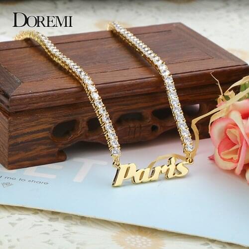 Hip Hop Style 4MM Zircon Chain Custom Stainless Steel Name Necklace Iced Out Personalized Name Pendant with Logo Numbers