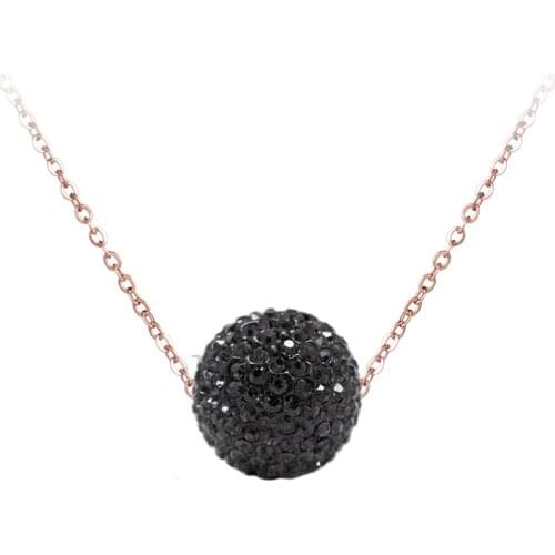 JeeMango Pave Setting CZ Crystal Disco Ball Pendant Necklace Rose Gold Color Stainless Steel Chain Link Necklaces Jewelry