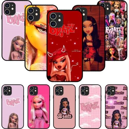 For iPhone 11 12 8 Plus Mini Pro X XR XS Max 4 5 7 6 6S 8 SE Phone Case Black Cover Funda Trend Waterproof Fashion Bratz doll