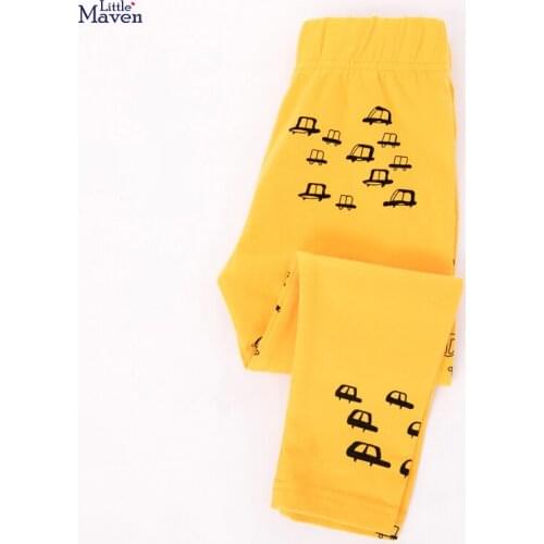 Little Maven New Spring Autumn Children Cute Yellow Cars Printed Basic Quality Cotton Knitted Girls Casual Pants