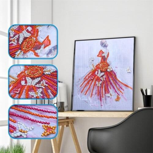 DIY 3D Red Dress Girl Diamond Embroidery Special Shaped Diamond Painting Needlework Rhinestone Crystal Painting Home Decor