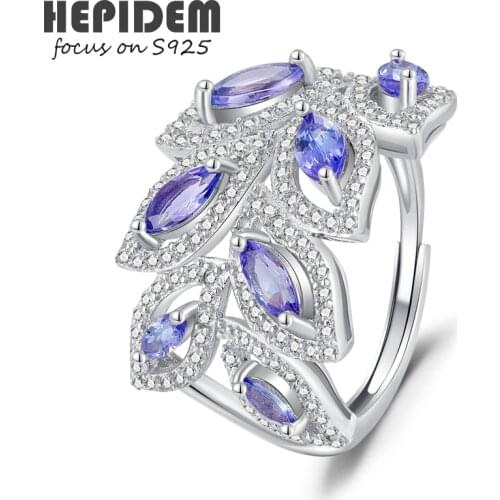 HEPIDEM 100% Tanzanite 925 Sterling Silver Rings 2022 New Trend Women Purple Stone Gemstones Gift S925 Fine Jewelry 3477
