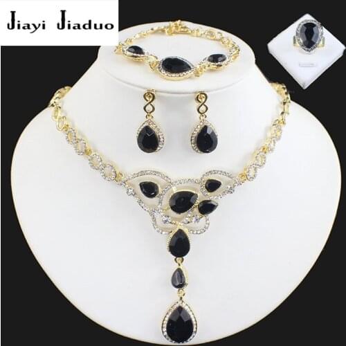 Jiayijiaduo 2017 new wedding bride jewelry set gold-color necklace earrings set classic black crystal for women party gift