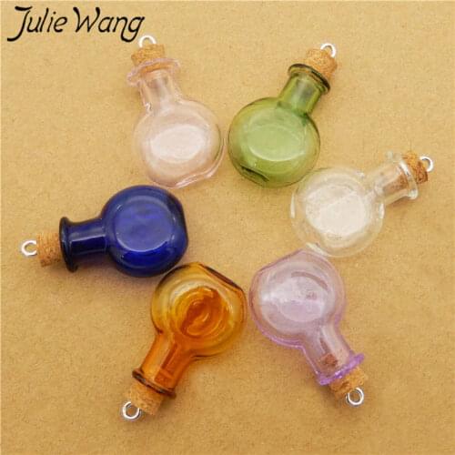 Julie Wang 6PCS Colorful Glass Wish Bottles With Cork Vials Jars Containers Cork Stoppers Home Decoration Party Bless Bottles