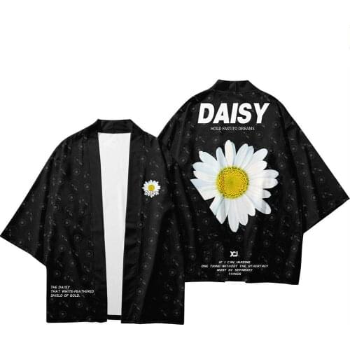 New Fashion Trend Kimono Road Robe Sun Protection Clothing Three-quarter Sleeve Cardigan Mens Summer Japanese Daisy Haori