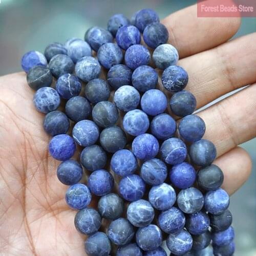 Natural Stone Matte Dark Blue Sodalite Diy Charm Bracelet Earrings Loose Round Beads for Jewelry Making 15" Strand 4 6 8 10 12MM