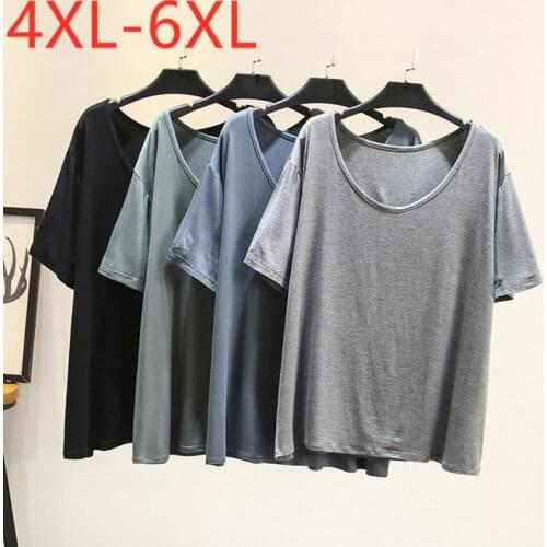 New 2021 Ladies Summer Plus Size Tops For Women Large Short Sleeve Loose Cotton Gray Blue O-neck T-Shirt 4XL 5XL 6XL