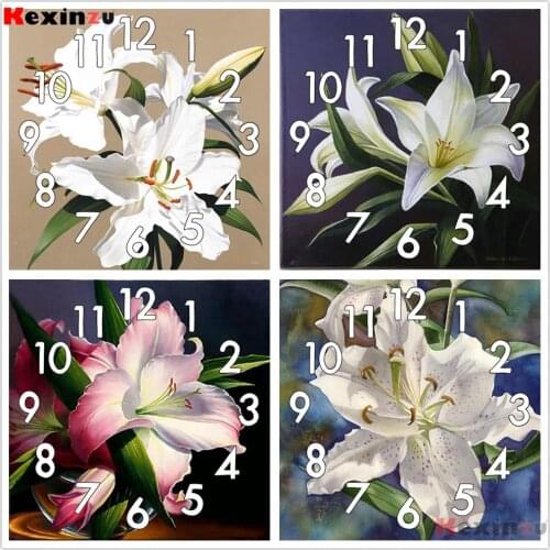 Full Diamond Painting kit Cross Stitch With Clock Mechanism Mosaic 5D Diy Square Round Flower 3d Embroidery Home Decor Gift