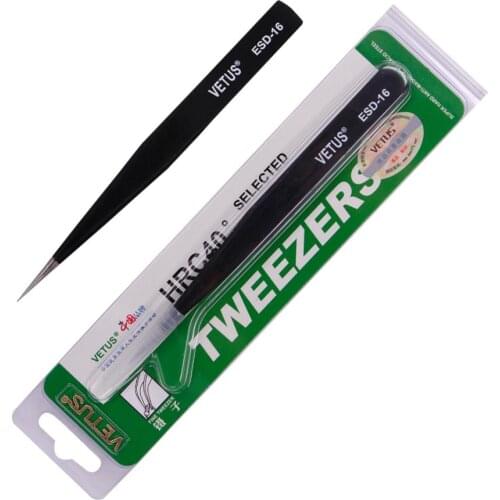 Professional Vetus ESD Tweezers Tool High Precision Tip Curved Straight Eyelash Extension Black Tweezers