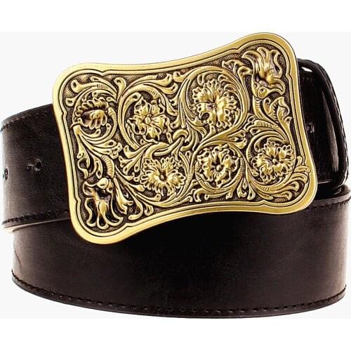 Fashion wild Men belt metal buckle square Arabesque pattern belt bold hip hop Street Dance exaggerated belt hipper waistband