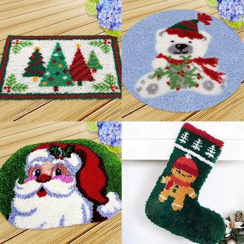 Christmas Sock Latch Hook Rug Kit Carpet Segment Embroidery Material Package DIY Handmade Embroidered Accessory latch hook kleed