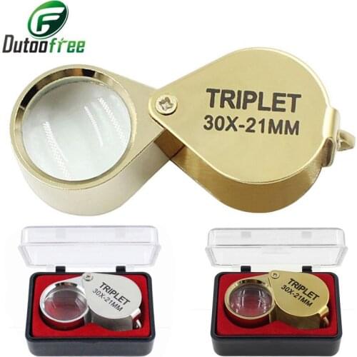 30X Mini Microscope Folding Pocket Jeweler Magnifier Golden Color Foldable Magnifying Glass Portable Jewelry Loupe Monocle