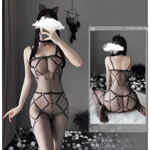 Sling Open Crotch Bodysuit Women Sexy Transparent Body Stockings Fake Garter Belt Catsuit Lenceria Erotica Mujer Sexi Costumes