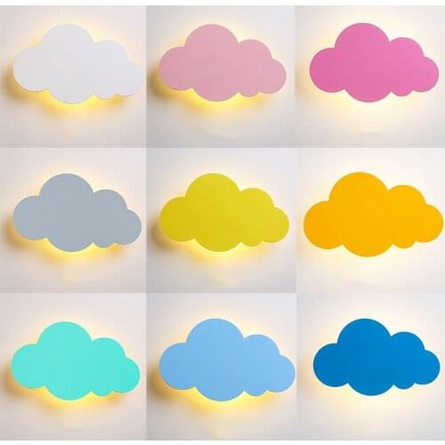 Modern Lovely Colorful Cloud Iron Wood Led Wall Lamp for Bedroom Kids' Room Kindergarten Deco Lighting Fixture 2417