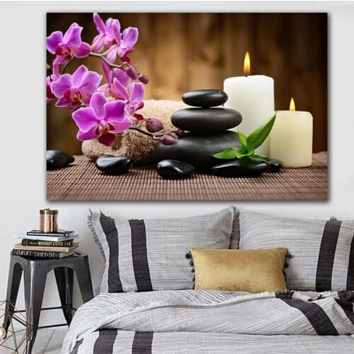 Modern Canvas Painting Red Flower Wall Picture Black Stone Candle Zen Print Poster Living Room Decoration Painting Art
