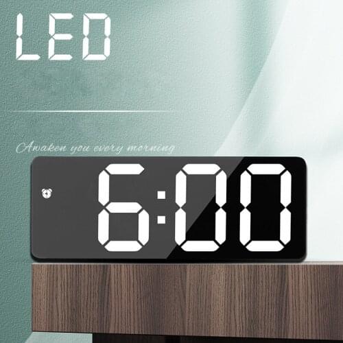 LED Mirror Alarm Clock Snooze Makeup Mirror Desk Clock Temperature Function Bedroom Office Travel Digital Home Decoration Clock