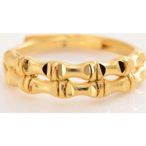 Solid 24K Yellow Gold plated Ring Bamboo Shape Womans Ring adjustable ring Best Gift Safety wedding bridal party