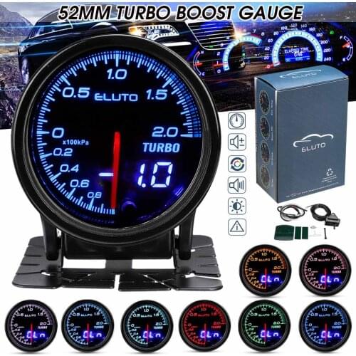 Eluto Universal Car Turbo Boost Gauge Vacuum Press Meter 12V 2" 52mm -1~2 Bar 10 Color LED Double Vision Display