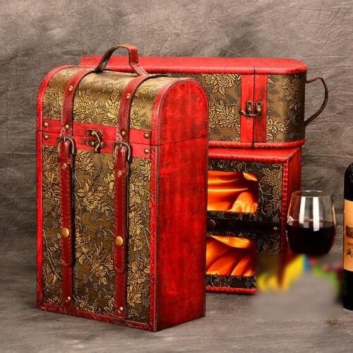 High-grade Wine Box Double Single Red Wine Gift Packing Box Durable Portable Wooden Bottle Holder For Wine Oil Water Gift