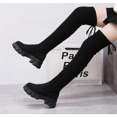 2020 Female High Leg Boots Fashion Hidden Heel Woman Long Boot Warm Plush Thigh High Boots For Women Winter Platform Shoes Black
