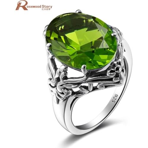 Female Geometric Created Peridot Cocktail Ring 925 Sterling Silver Vintage Wedding Rings For Women High Quality Fashion Jewelry