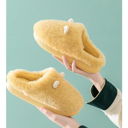 Winter Slippers Women Fluffy Cartoon Cut Non-Slip Soft House Women Home Slippers Winter Warm Fur Sandals Plush Half-Pack