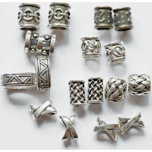 2pcs/lot Vintage Antique Bronze Metal Large Hole Dreadlock Hair Charm Viking Rune Hair Tube Bead Pendant Jewelry Finding