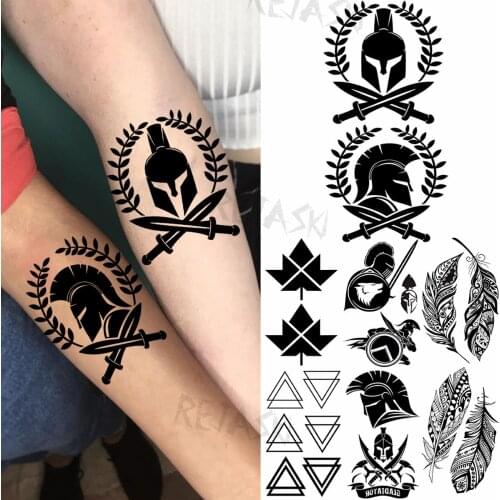 3D Spartan Warrior Sword Temporary Tattoos For Men Adult Geometric Maple Leaf Feather Fake Tattoo Custom Armband Washable Tatoos