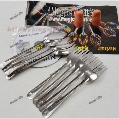 Wholesale 5pcs each lot Mani Spoon and Fork with Gimmick DVD close up magic magic sets magic tricks magic toys