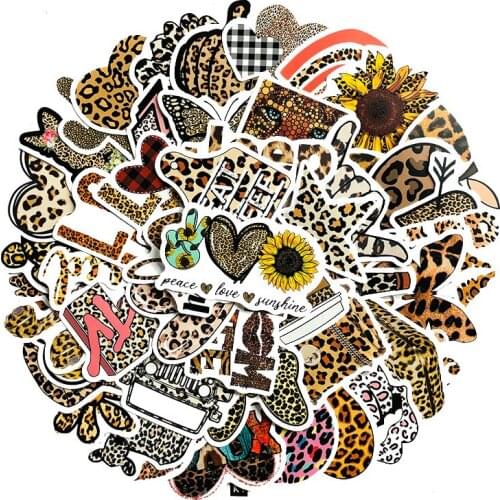 50PCS Cute Leopard Stickers Waterproof Cartoon Childrens Toy Mixed Sticker Scooter Bike Mobile Phone Notebook Travel Bag Funny