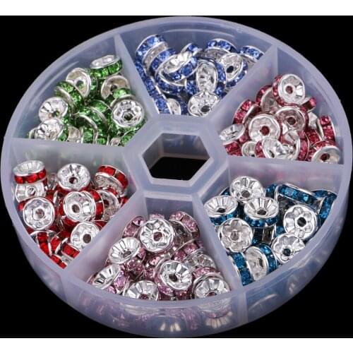8mm Silver Plated Crystal Rondelle Spacer Beads 180pcs with Plastic Storage Containers Box for jewelery making (Crystal)