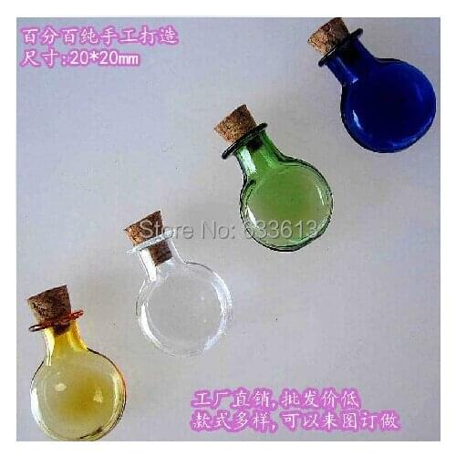 Free shipping 100pcs/lot cute ball mixed color 20mm cork Wish Mini glass Bottle Perfume essential oil vial pendant