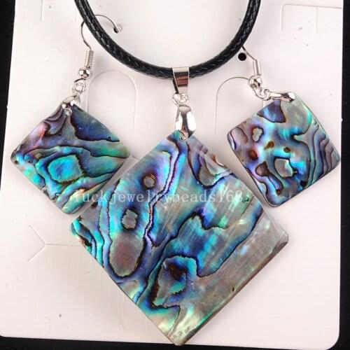 Free Shipping Jewelry Set New Zealand Abalone Shell Art Beads Necklace Pendant Earrings 1set FG7627
