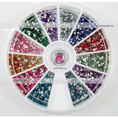 Free Shipping by DHL-1.5mm Faceted Round NAIL ART RHINESTONES 144000pcs 12 color Professional 60 Wheels 3D Nail Art Decoration