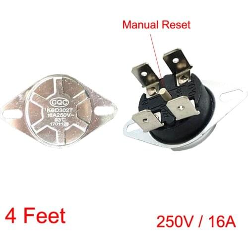 65 85 90 93 95 105 110 Degree 4 Feet Circular 4P KSD302X/T 250V 16A Manual Reset Bipolar Heater Thermostat Temperature Switch