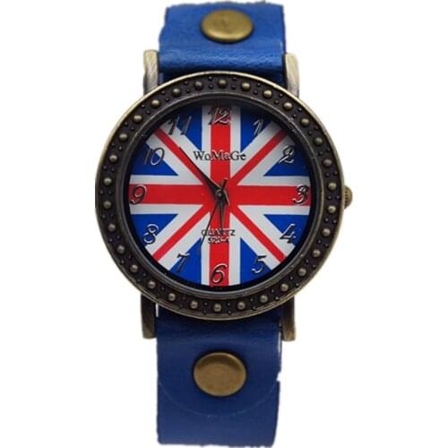 Unisex casual dress British flag Watch retro design 14 colors leather strap Brand womage fashion uk flag women Quartz wristwatch