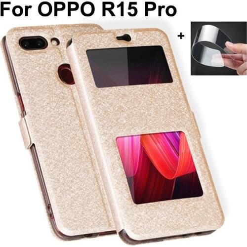 Open window cover For OPPO R15 pro Case PU leather Cases For OPPO R15pro case bumper flip shell coque OPPOR15pro back cover
