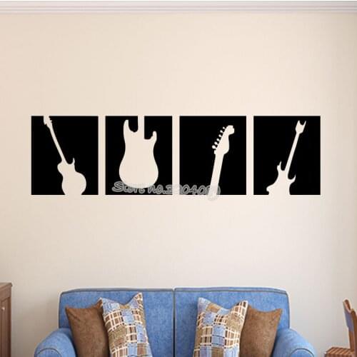 Black Silhouette Guitar Wall Sticker Vinyl Removable Musical Instrument band Decals for Living Room music room Decor post EA430