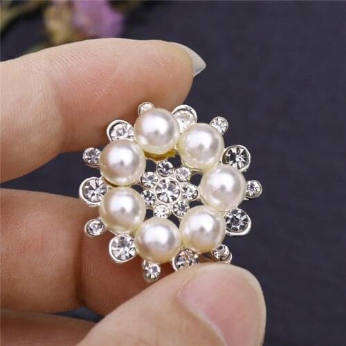 10pcs Faux Pearl Flower Buttons Embellishments for Craft Shank Clear Rhinestone Buttons Sewing Craft Scrapbooking Supplies