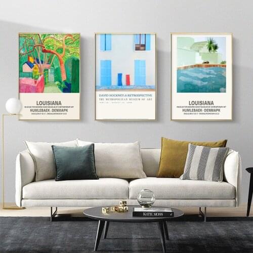 David Hockney The Gate Pool and Steps Museum Exhibition Poster Canvas Print Painting Wall Art Picture for Living Room Home Decor