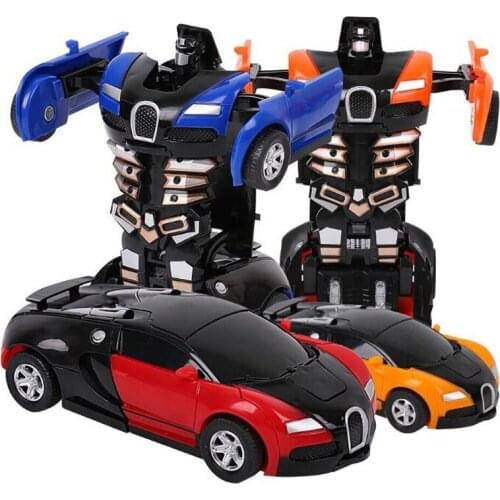 Childrens One-Button Deformation Toy Car Boy Girl Racing Inertia Impact PK Car Robot 1:36 Mini Toy DeformationRobot Toy Gift