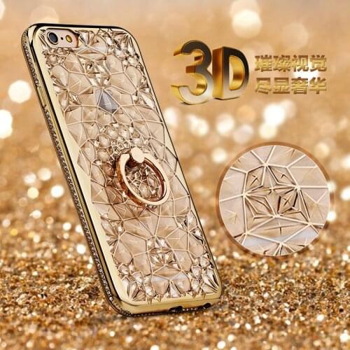 For iPhone 12 11 Pro X Xs Max XR 6 7 8 Plus Case Luxury 3D Soft Silicon Crystal Ring Stand Capa For Samsung S 9 20 Note 10 Cover