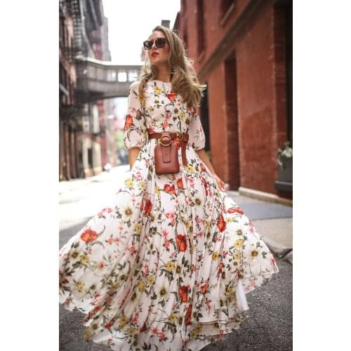 Europe and the United States the new speed sell through amazon selling printed seven big skirt round collar sleeve dress girl